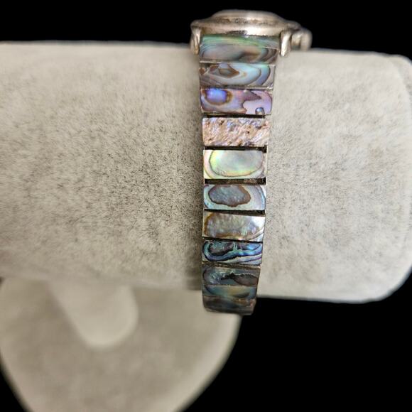 L.A. EXPRESS Quartz Women’s Watch Abalone Inlay Band Silver Tone Vtg Needs Batt - Picture 2 of 5